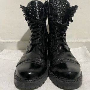 Barney’s New York Lace Up Leather Boots, Size 38 EU Women, Black